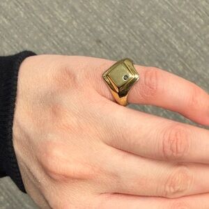 s925 Sterling Silver Gold Color Square Signet Ring Black Diamond size 3.5